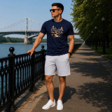 T-shirt z nadrukiem Forest m.535 ciemnoniebieski wiskoza TM Jarosław